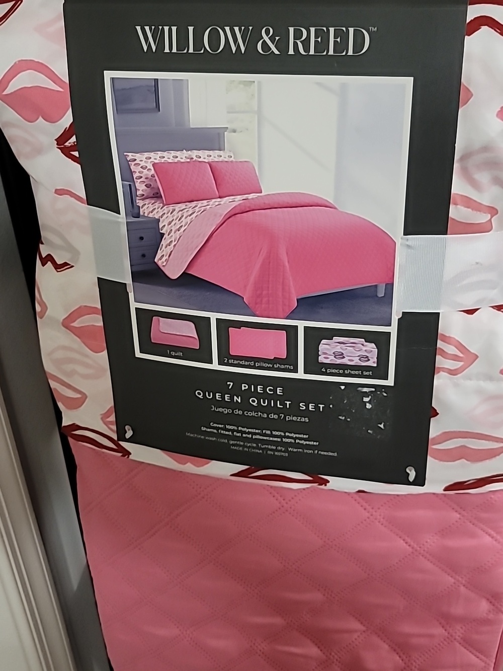 💕💋Pink Queen 7-Piece Quilt Set W/Lips Printed Sheets💋💕